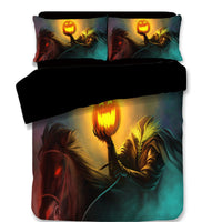 HKM-587795 Halloween-Themed 4-Piece Cotton Bedding Set - Duvet Cover and Pillow Cases in Twin, Full, Queen, or King Sizes