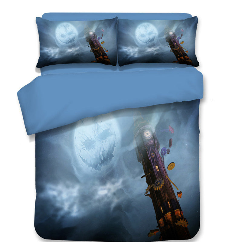 HKM-587795 Halloween-Themed 4-Piece Cotton Bedding Set - Duvet Cover and Pillow Cases in Twin, Full, Queen, or King Sizes