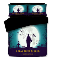 HKM-587795 Halloween-Themed 4-Piece Cotton Bedding Set - Duvet Cover and Pillow Cases in Twin, Full, Queen, or King Sizes