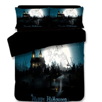 HKM-587795 Halloween-Themed 4-Piece Cotton Bedding Set - Duvet Cover and Pillow Cases in Twin, Full, Queen, or King Sizes