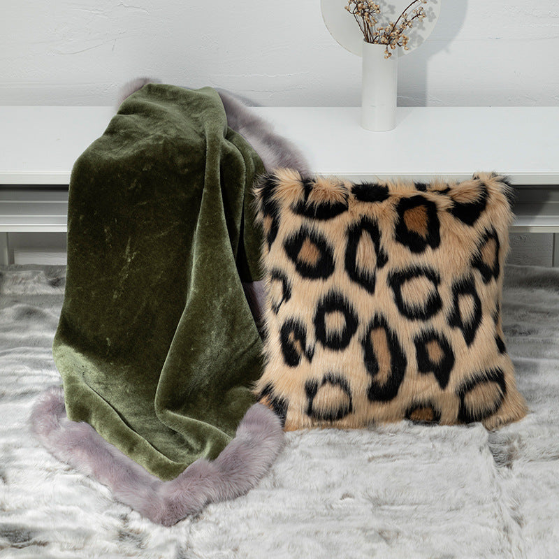 KTX-587859 Leopard Print Double-Sided Pillowcase - Nordic Style Plush Cushion with PP Cotton Filling