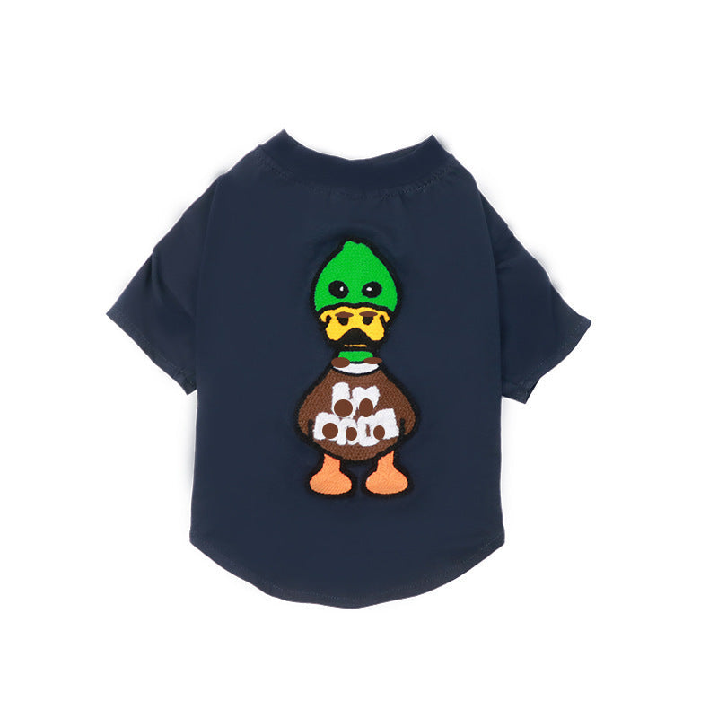 HKM-587923 Mid-Thin Dog T-Shirt in White, Dark Blue, and Pink Leopard - Sizes S to XXL