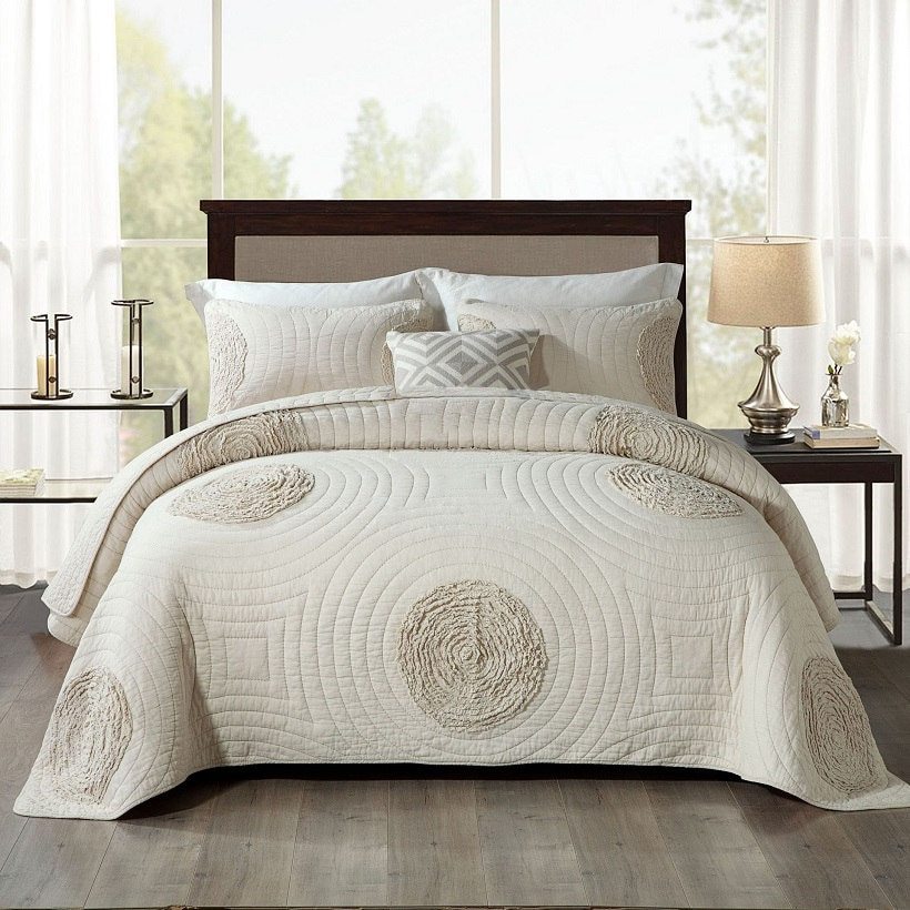HKM-588243 Elegant European Style Quilted Embroidered Cotton Bed Cover Set - 3 Piece, Solid Color, for 1.8m and 2.0m Beds