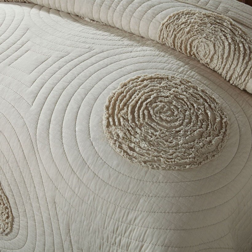 HKM-588243 Elegant European Style Quilted Embroidered Cotton Bed Cover Set - 3 Piece, Solid Color, for 1.8m and 2.0m Beds