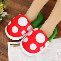 HKM-588307 Cozy Cartoon Mushroom Plush Slippers for All Ages - Non-Slip Thermal Indoor Footwear