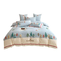 HKM-588307 Cozy Cartoon Style Cotton Bedding Set for Kids - Four-Piece, Autumn and Winter Design, Various Sizes Available