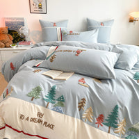 HKM-588307 Cozy Cartoon Style Cotton Bedding Set for Kids - Four-Piece, Autumn and Winter Design, Various Sizes Available