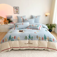 HKM-588307 Cozy Cartoon Style Cotton Bedding Set for Kids - Four-Piece, Autumn and Winter Design, Various Sizes Available