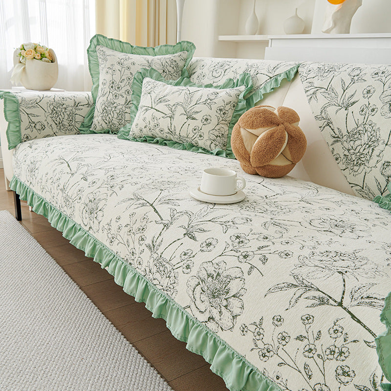 HKM-588371 Chenille Sofa Cushion Cover in Floral Patterns - Modern Non-Slip Design for All Seasons