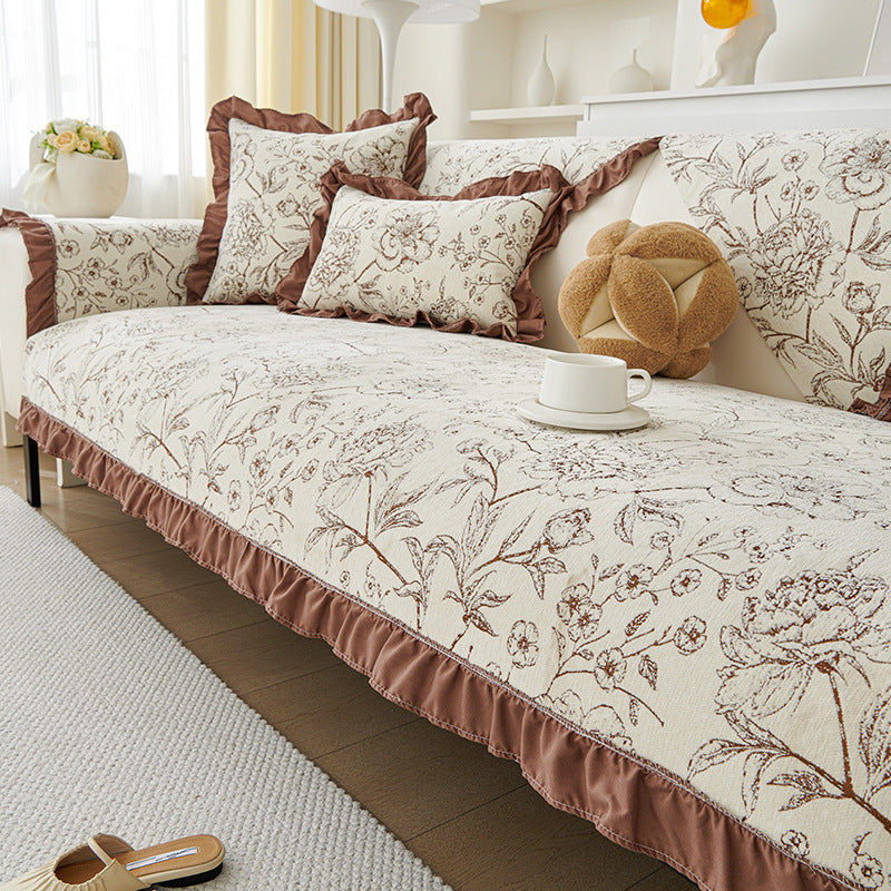 HKM-588371 Chenille Sofa Cushion Cover in Floral Patterns - Modern Non-Slip Design for All Seasons