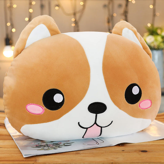 HKM-588755 Cute Shiba Inu Pillow - Soft Down Cotton Fill with Electric Embroidery, Zipper Design for Easy Cleaning