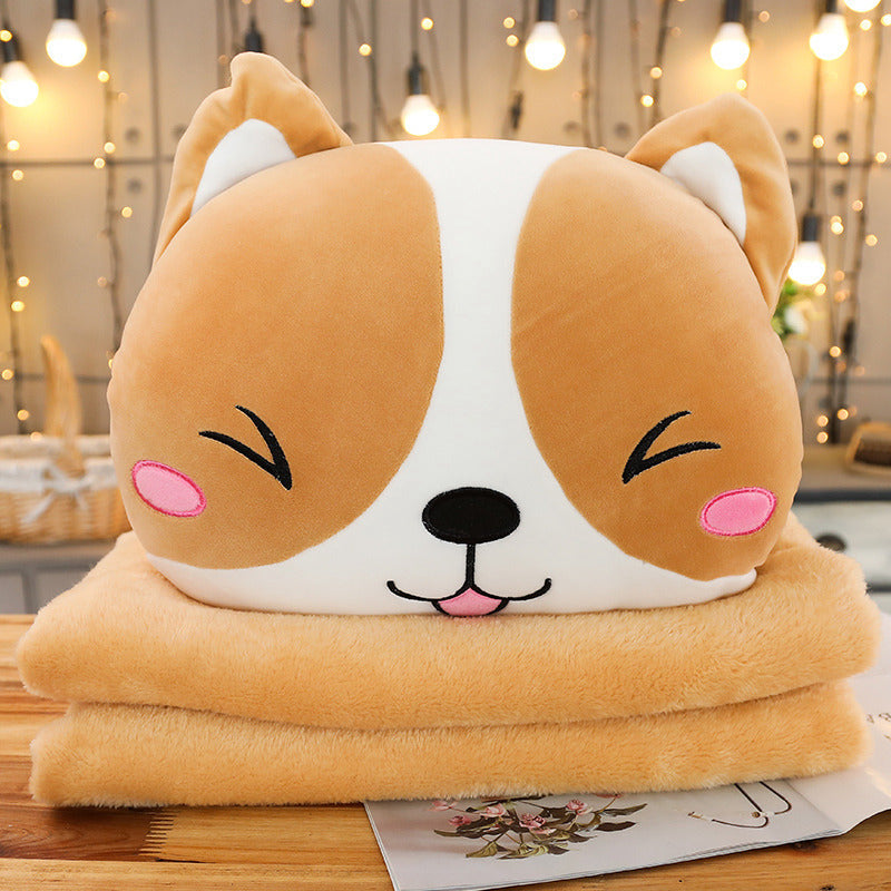 HKM-588755 Cute Shiba Inu Pillow - Soft Down Cotton Fill with Electric Embroidery, Zipper Design for Easy Cleaning