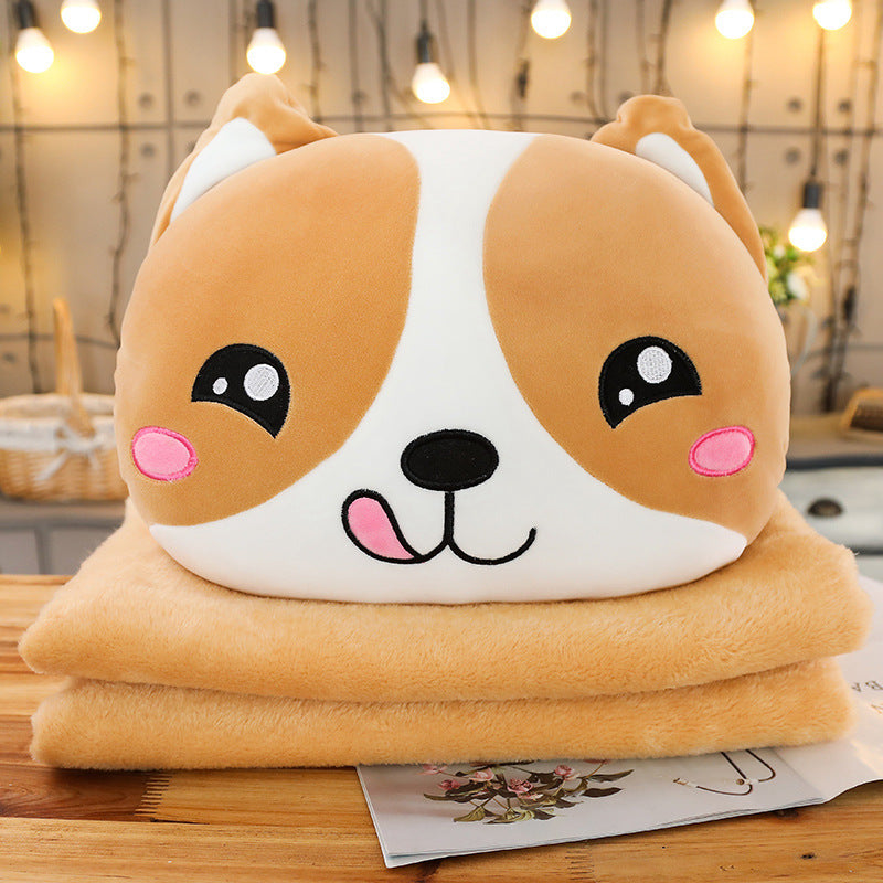 HKM-588755 Cute Shiba Inu Pillow - Soft Down Cotton Fill with Electric Embroidery, Zipper Design for Easy Cleaning