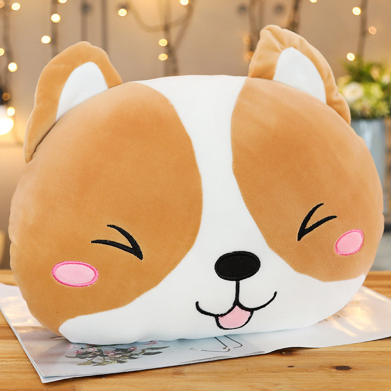 HKM-588755 Cute Shiba Inu Pillow - Soft Down Cotton Fill with Electric Embroidery, Zipper Design for Easy Cleaning