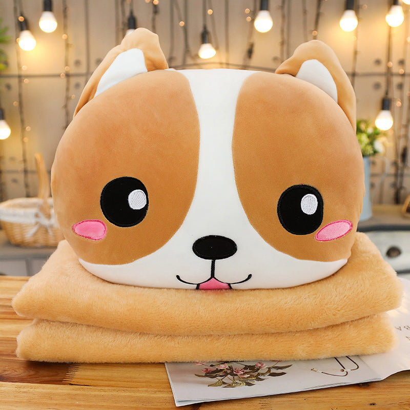 HKM-588755 Cute Shiba Inu Pillow - Soft Down Cotton Fill with Electric Embroidery, Zipper Design for Easy Cleaning