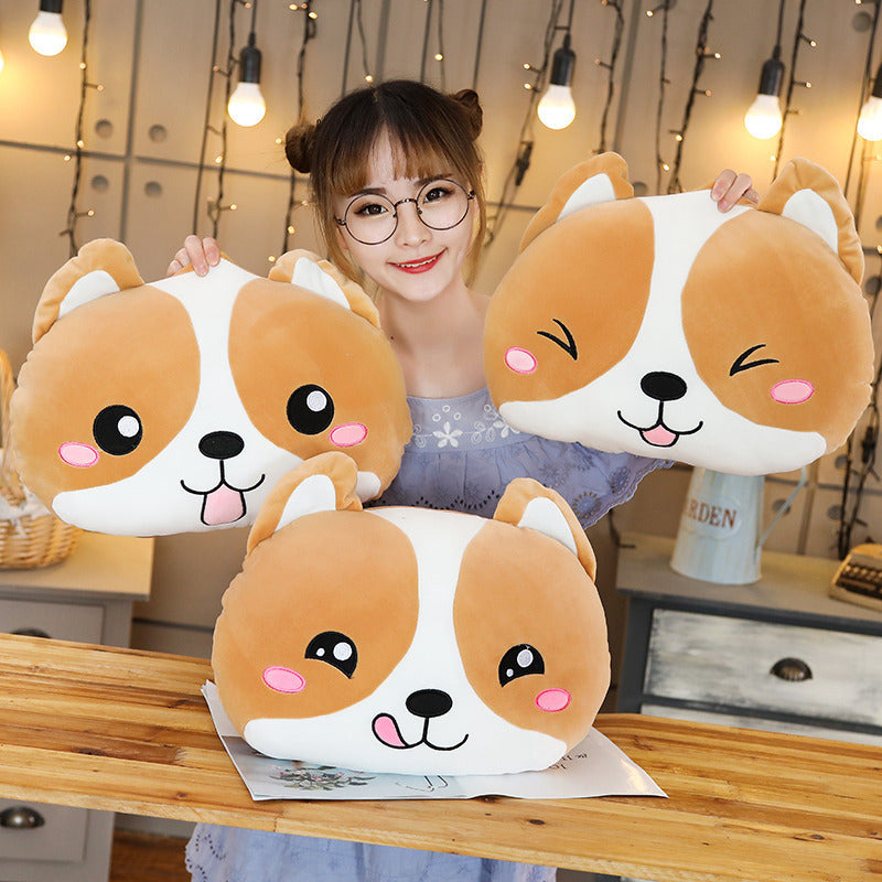 HKM-588755 Cute Shiba Inu Pillow - Soft Down Cotton Fill with Electric Embroidery, Zipper Design for Easy Cleaning