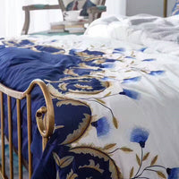 HKM-588947 Satin Embroidered Flower Cotton Quilt Cover Set - American Style, Blue Enchantress, Four-Piece or Six-Piece Options Available