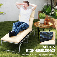 HKM-589011 Beige Outdoor Chaise Lounge Cushion with Ties, Tufted Thick Patio Chair Cushion, 74.8 In. x 22 In. x 4 In.