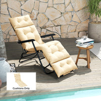 HKM-589011 Beige Outdoor Chaise Lounge Cushion with Ties, Tufted Thick Patio Chair Cushion, 74.8 In. x 22 In. x 4 In.