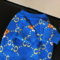 HKM-589203 Cozy Blue Bear Wool Sweater for Dogs - Available in Multiple Sizes