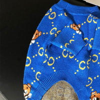 HKM-589203 Cozy Blue Bear Wool Sweater for Dogs - Available in Multiple Sizes
