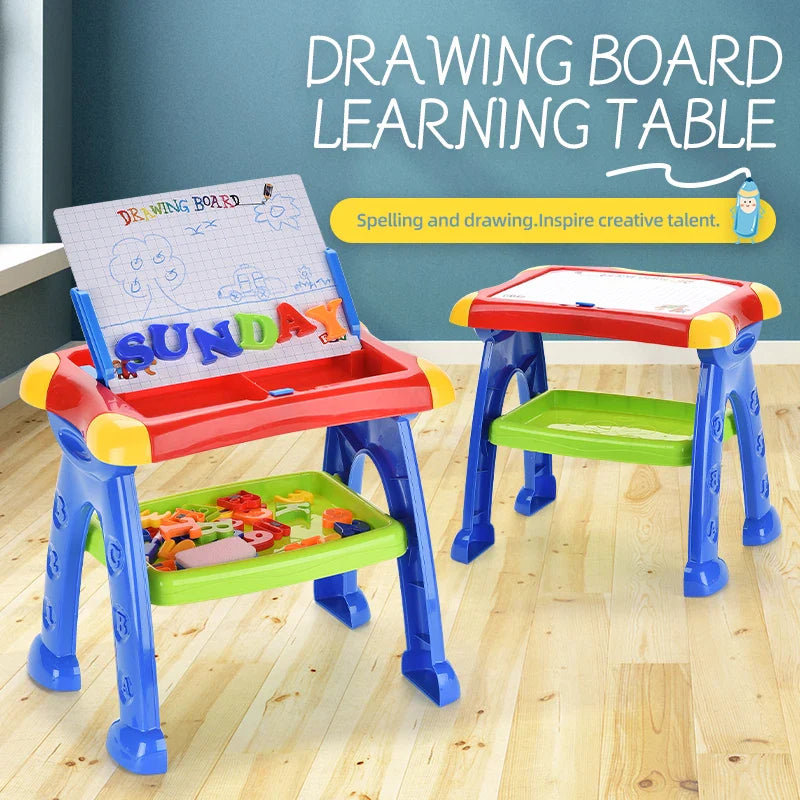 HKM-589203 Erasable Magic Drawing Board Learning Table for Children - Multifunctional Magnetic Drawing Toys Set 2-4 Years