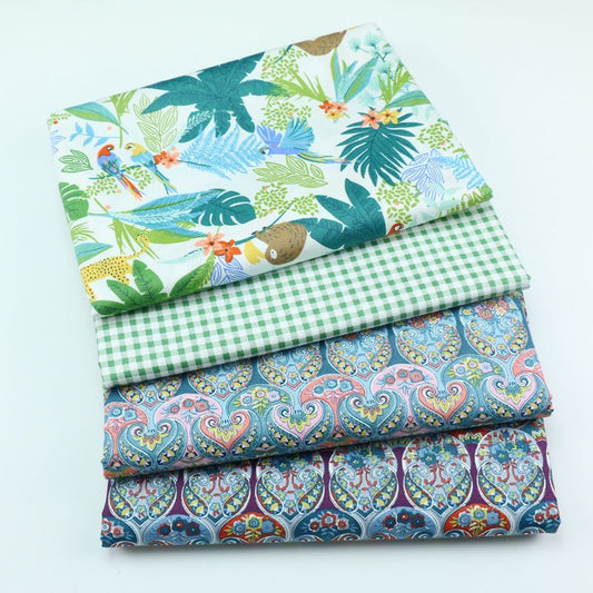 HKM-589459 Classical Landscape Cotton Fabric - Birds Among Flowers & Chaoyang Lattice Patterns, 160cm x 2M
