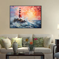 HKM-589715 Hand-Painted Modern Abstract Lighthouse Landscape Canvas Art for Home Decor