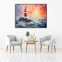 HKM-589715 Hand-Painted Modern Abstract Lighthouse Landscape Canvas Art for Home Decor