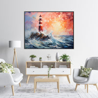 HKM-589715 Hand-Painted Modern Abstract Lighthouse Landscape Canvas Art for Home Decor
