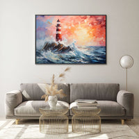 HKM-589715 Hand-Painted Modern Abstract Lighthouse Landscape Canvas Art for Home Decor