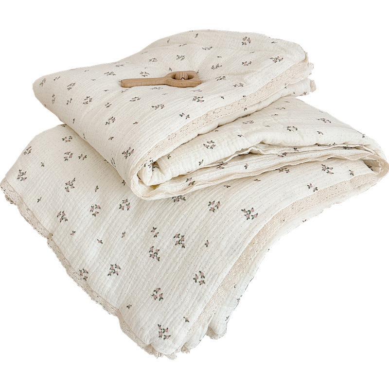 HKM-589779 Floral Pure Cotton Summer Quilt with Soybean Fiber Filling - Double Layer, Multiple Sizes Available