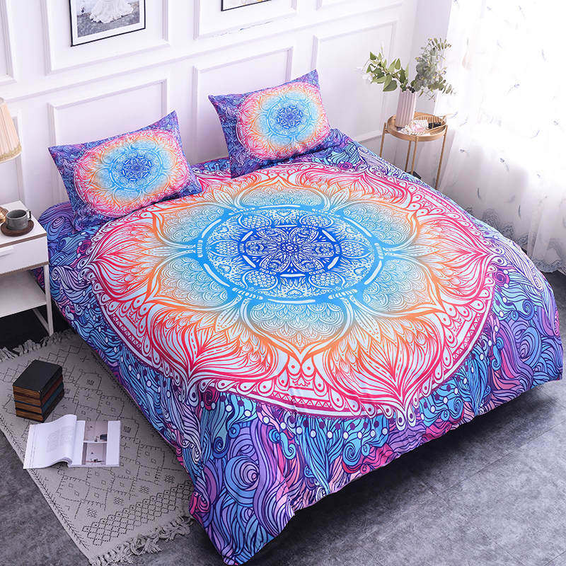 HKM-589779 Geometric Pattern 4-Piece Bed Sheet and Quilt Cover Set with Pillowcases