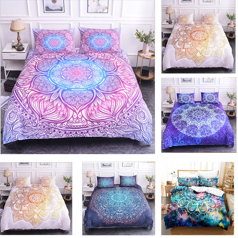 HKM-589779 Geometric Pattern 4-Piece Bed Sheet and Quilt Cover Set with Pillowcases