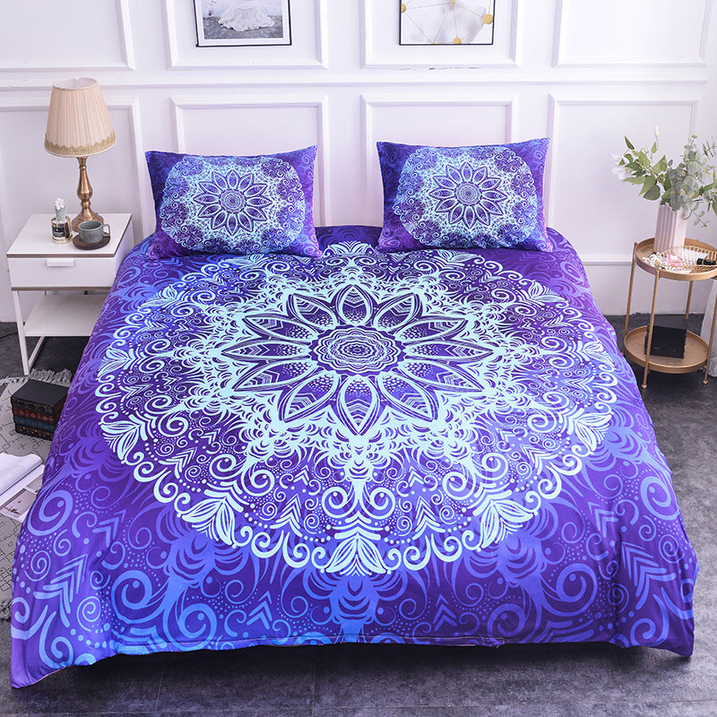HKM-589779 Geometric Pattern 4-Piece Bed Sheet and Quilt Cover Set with Pillowcases