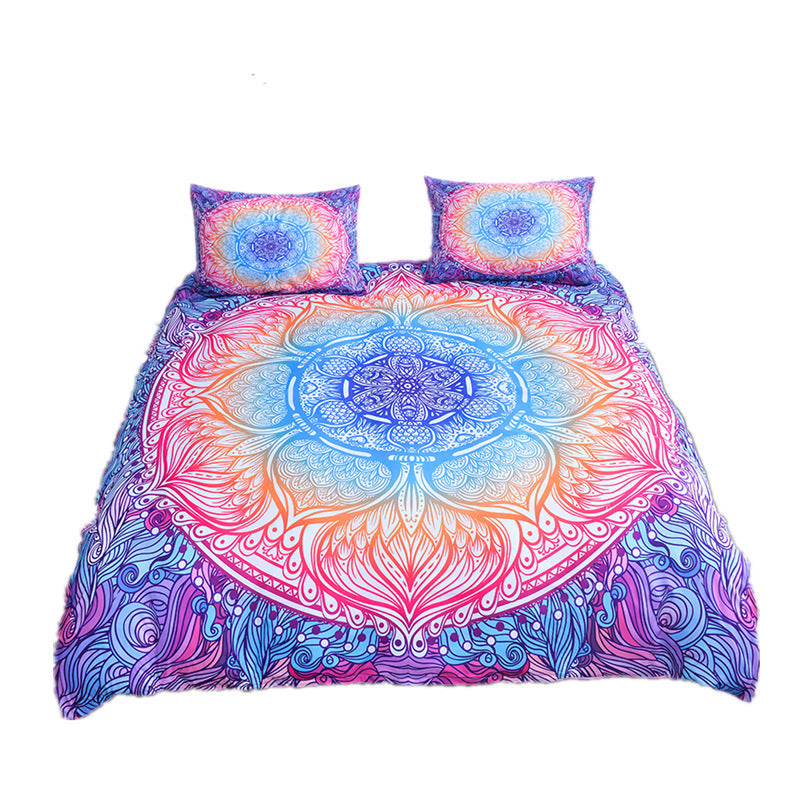HKM-589779 Geometric Pattern 4-Piece Bed Sheet and Quilt Cover Set with Pillowcases