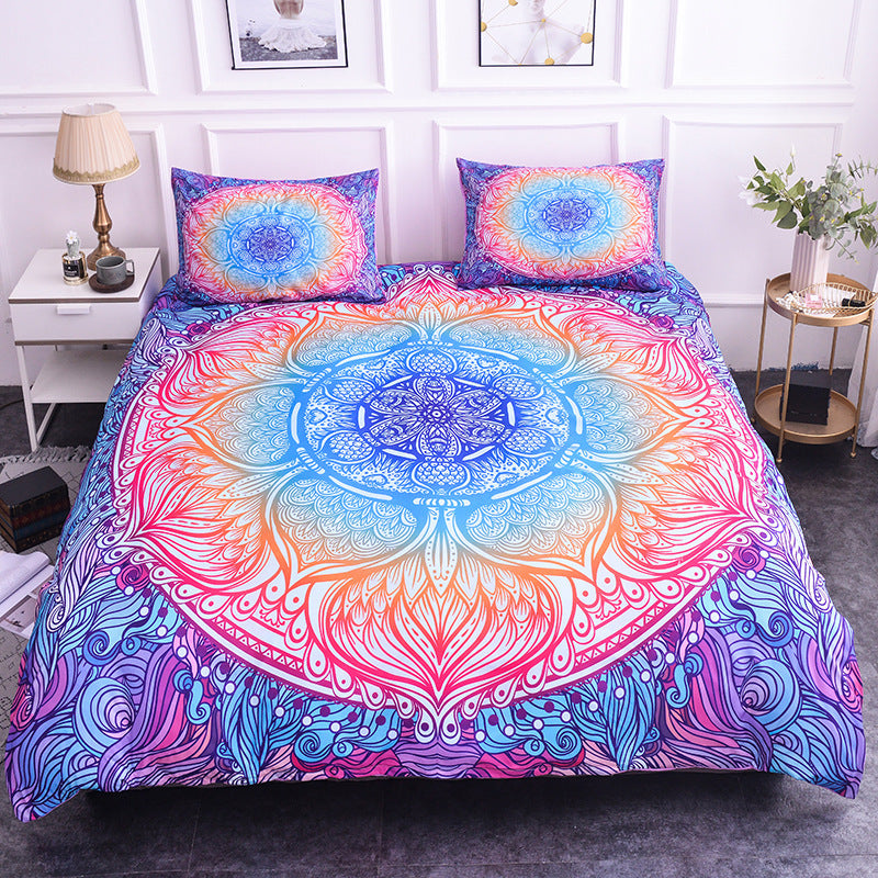 HKM-589779 Geometric Pattern 4-Piece Bed Sheet and Quilt Cover Set with Pillowcases