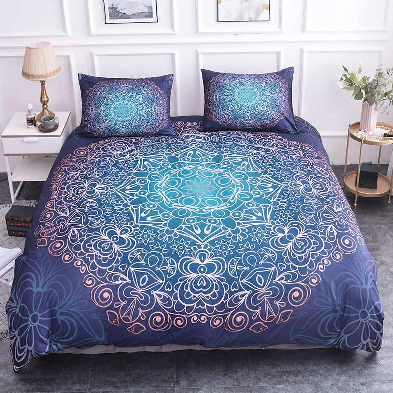HKM-589779 Geometric Pattern 4-Piece Bed Sheet and Quilt Cover Set with Pillowcases