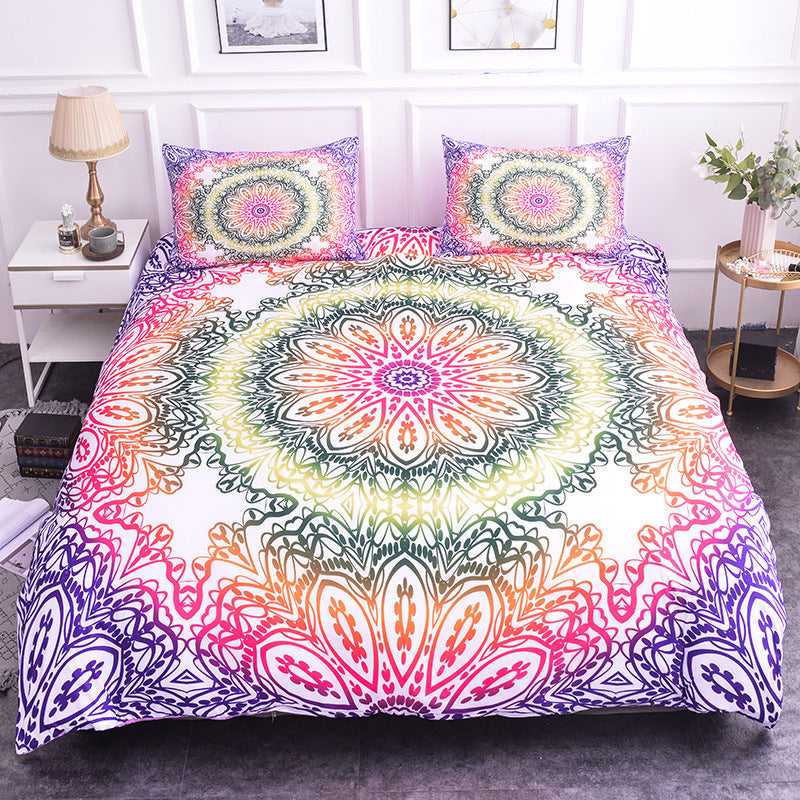 HKM-589779 Geometric Pattern 4-Piece Bed Sheet and Quilt Cover Set with Pillowcases