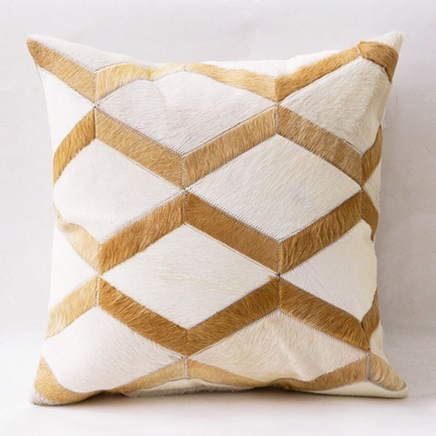 HKM-589907 Geometric Cowhide Pillow Cover - 45x45cm Cushion for Home and Car Decoration