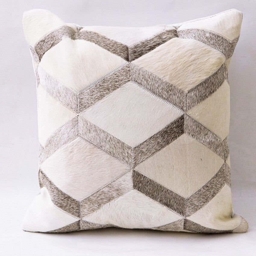HKM-589907 Geometric Cowhide Pillow Cover - 45x45cm Cushion for Home and Car Decoration
