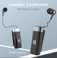 HKM-589971 Retractable Clip-On Headset with Bluetooth, Noise-Cancelling Microphone, and LED Battery Display