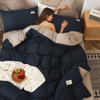HKM-590099 Brushed Polyester Duvet Cover Bedding Set - Four-Piece Collection in Various Color Combinations