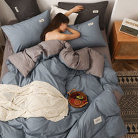 HKM-590099 Brushed Polyester Duvet Cover Bedding Set - Four-Piece Collection in Various Color Combinations