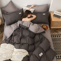 HKM-590099 Brushed Polyester Duvet Cover Bedding Set - Four-Piece Collection in Various Color Combinations