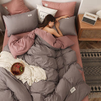 HKM-590099 Brushed Polyester Duvet Cover Bedding Set - Four-Piece Collection in Various Color Combinations