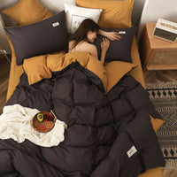 HKM-590099 Brushed Polyester Duvet Cover Bedding Set - Four-Piece Collection in Various Color Combinations
