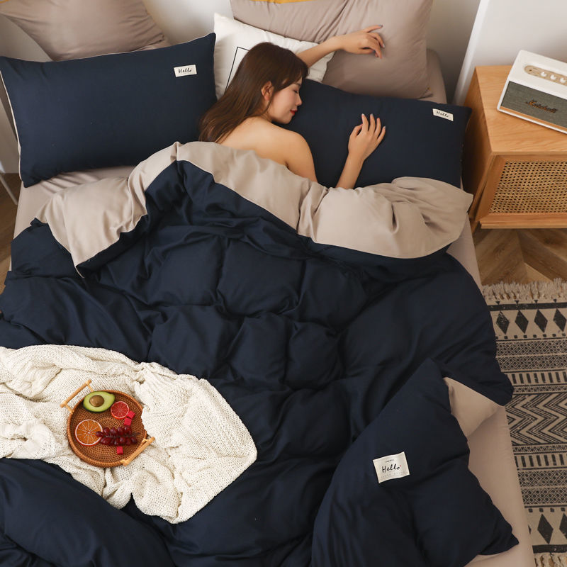HKM-590099 Brushed Polyester Duvet Cover Bedding Set - Four-Piece Collection in Various Color Combinations