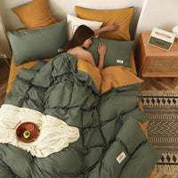 HKM-590099 Brushed Polyester Duvet Cover Bedding Set - Four-Piece Collection in Various Color Combinations
