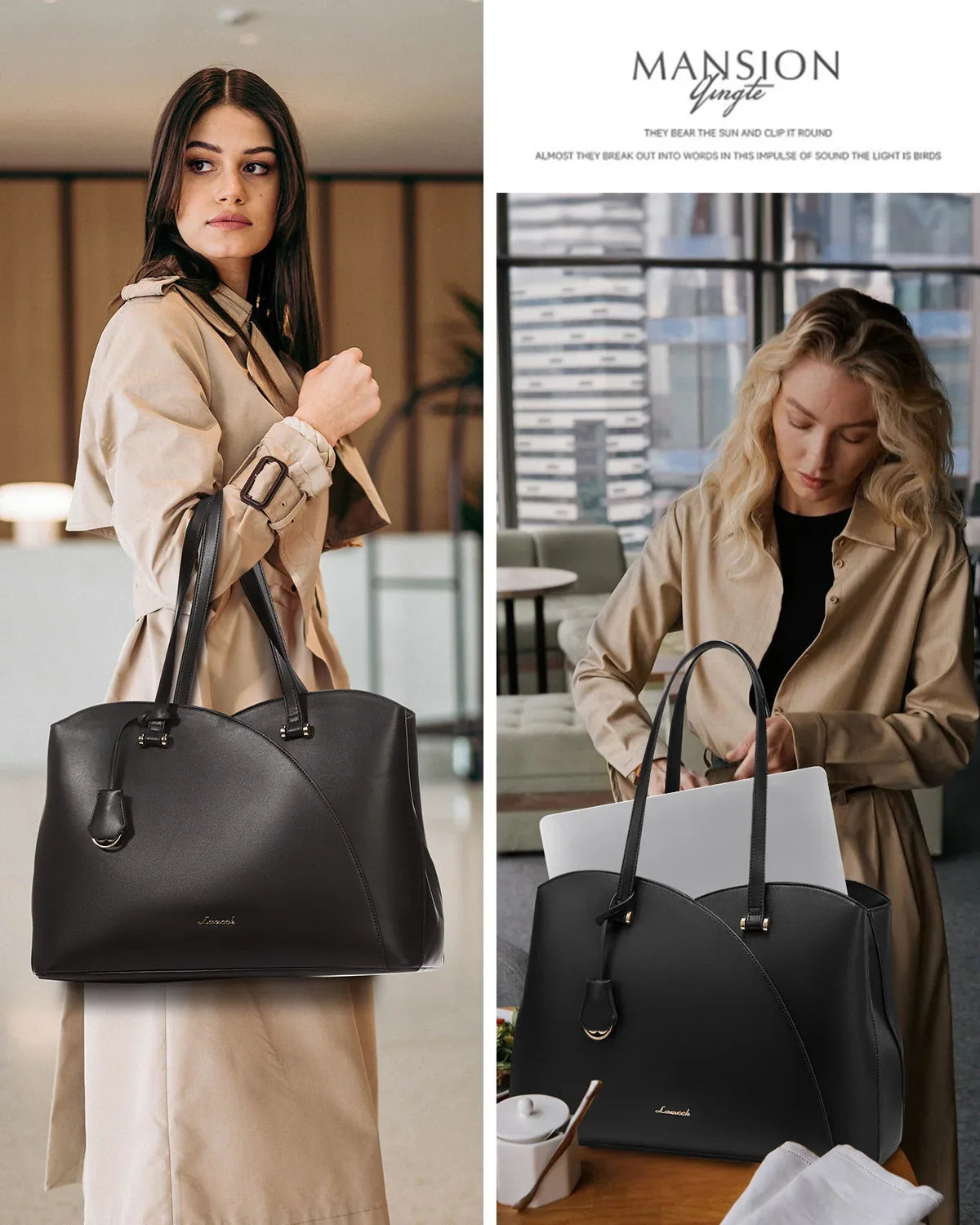 KTX-590163 Vegan Leather Women's Shoulder Bag 15.6 Inch Stylish Tote Handbag